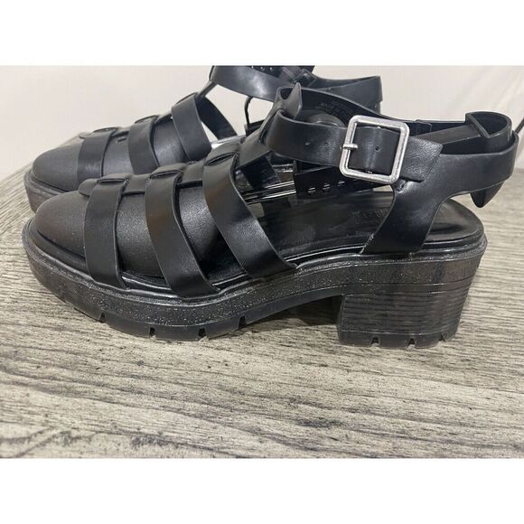 Forever 21 Womens Black 2.5” Platform Heel Gladiator Faux Leather Sandals Size 9 - Picture 1 of 7